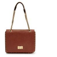 EMILIO PUCCI SAC en cuir grainé caramel rehaussé d'oeillets, anneaux et rivets en métal doré, intérieur en jersey imprimé (21 x 24 x 5 cm) (excellent état)