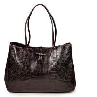 LONGCHAMP DEUX CABAS en cuir façon crocodile chocolat et bleu (certificats) (salissures dans la doublure du premier) (26x35x8)