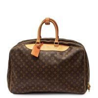 LOUIS VUITTON VALISE Alizé trois poches en toile Monogram et cuir naturel, porte-adresse, cadenas et deux clés (55 x 42 x 22 cm) (excellent état)