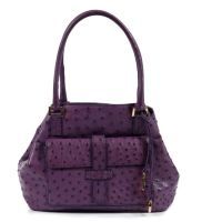 LORO PIANA SAC Mini-globe en cuir d'autruche prune, garnitures en métal doré (env 30 x 21 x 13 cm)