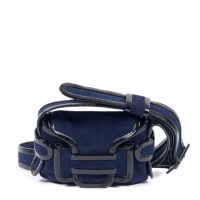 PIERRE HARDY SAC Alpha' en peau retournée marine et vinyle noir, anse bandoulière (env 20 x 16 x 6 cm)