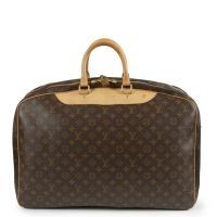 LOUIS VUITTON VALISE Alizé deux poches en toile Monogram et cuir naturel, garnitures en laiton doré, cadenas et clés (env 57 x 40 x 18 cm) (petites taches et marques sur cuir). Petit SAC en toile Monogram et cuir cognac, anse bandoulière amovible (env 21 