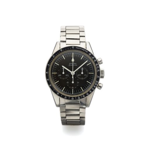OMEGA REF. 105.003 SPEEDMASTER. Omega, "Speedmaster" movement No. 25449202, Ref. ST. 105.003-65. Made in the 1960s.. Fine and rare, water-resistant, stainless steel wristwatch. with round button chronograph, registers, tachometer and. a stainless steel Om