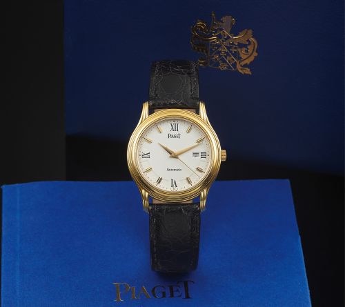 PIAGET REF. 24001 YELLOW GOLD AUTOMATIC. Piaget, Automatic, case No. 631011, Ref. 24001 M 501 D.. Made in the 1990s.. Very fine, center seconds, self-winding, water-resistant. 18K yellow gold wristwatch with date and an 18K yellow. gold Piaget buckle.