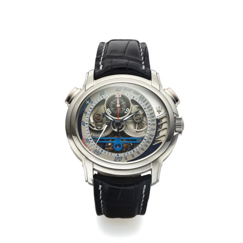 AUDEMARS PIGUET REF. 26069. MASERATI TOURBILLON CHRONOGRAPH PLATINUM. Audemars Piguet, Genève, "Millenary - Maserati Anniversary - MC12 Tourbillon and. Chronograph" No. 035/150, movement No. 678214, case No. F 94805, Ref. 26069 PT.. Made in a limited edit