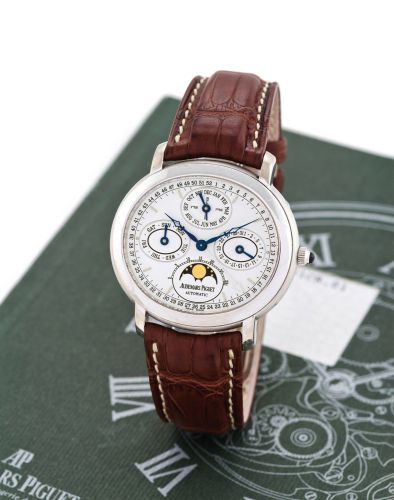 AUDEMARS PIGUET, REF. D80748.WHITE GOLD MILLENARY QUANTIEME PERPETUEL.Audemars Piguet, Millenary Quantième Perpetuel, Automatique, No. 012.Ref. D80748, Ref. 25777. Sold in December 2003..Very fine, horizontal oval, self-winding, 18K white gold wristwatch 