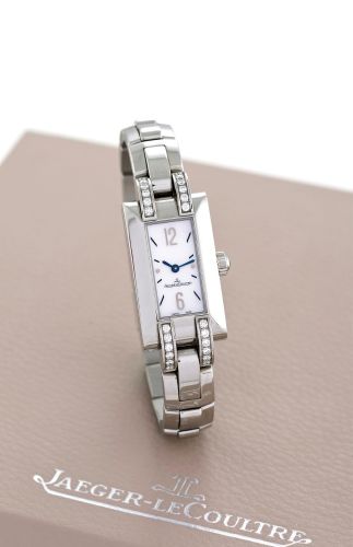 JAEGER LECOULTRE IDÉALE STEEL AND.DIAMONDS.Jaeger-LeCoultre, Idéale, case No. 2377643, Ref. 460.8.86. Made circa 2004..Fine and elegant, stainless steel diamond-set lady's wristwatch with a stainless steel.Jaeger-LeCoultre link bracelet with concealed dou