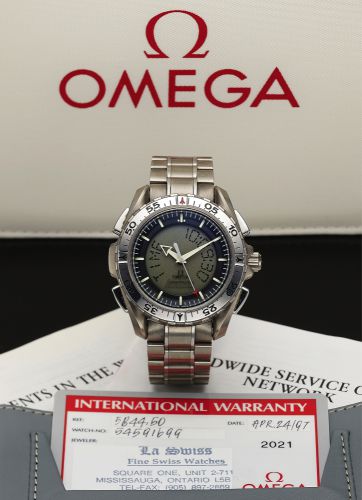 OMEGA REF. TS 186 SPEEDMASTER.PROFESSIONAL X-33, TITANIUM.Omega, Speedmaster Professional X-33, No. 56313695, Ref. TS 186..Made in 1997, sold April 24th, 1997..Fine and rare, titanium and stainless steel quartz wristwatch with.square button chronograph, g