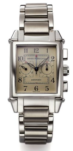 GIRARD-PERREGAUX REF 2599.VINTAGE CHRONOGRAPHE AUTOMATIC.Girard-Perregaux, Vintage, Chronograph Automatic,.No.66/2001, Ref. 2599. Made in 2001..Fine, rectangular, self-winding, stainless steel wristwatch with square button chronograph, register and a stai