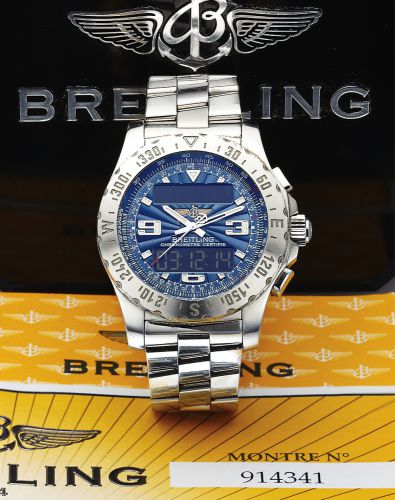 BREITLING REF. A 78363 AIRWOLF STEEL.Breitling, Genève, AirWolf Aerospace, Certified Chronometer, No..914341, Ref. A 78363. Made circa 1998..Fine, two time zone, stainless steel quartz wristwatch with 3 time.zones, slide rule, square button chronograph to