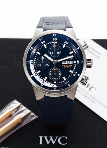 IWC REF. 3782 CHRONOGRAPH.COUSTEAU AQUATIMER STEEL.International Watch Co., Schaffhausen, Aquatimer - Chronograph.Cousteau Divers, No. 1051 / 2500, case No. 3189307, Ref. 3782..Made in a limited edition of 2500 pieces in 2005..Fine, center seconds, self-w