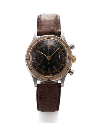 ROLEX REF. 3668 OYSTER CHRONOGRAPH.STEEL AND YELLOW GOLD.Rolex, Oyster Chronograph, Anti-Magnetic, case No. 279358, Ref. 3668..Made circa 1944..Very fine and very rare, water-resistant, stainless steel and 18K yellow.gold wristwatch with round button chro