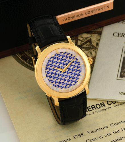 VACHERON CONSTANTIN - CHAMPLEVE ENAMEL DIAL, NO. 10/10.Vacheron & Constantin, Genève, movement No. 862070, case No. 701917, Ref. 43060/2.43064. Made in a limited edition of 10 pieces, sold on October 4th, 2001..Very fine and extremely rare, self-winding, 