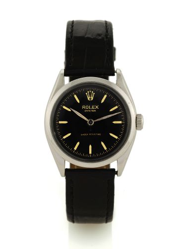 ROLEX REF. 6480 STEEL.Rolex, Oyster, case No. 97367, Ref. 6480. Made circa 1955..Fine, center seconds, water-resistant, stainless steel wristwatch.