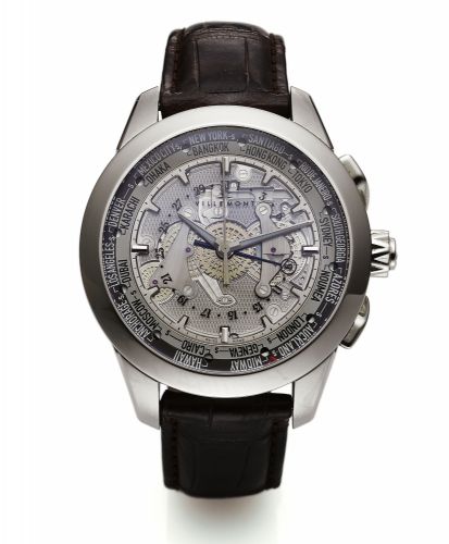 VILLEMONT, WORLD TIME LIMITED EDITION, STEEL.Villemont, Geneve, Les Heures du Monde - Wings Bridges, No. 02 / 25, case No. 90233..Made in a limited series of 25 pieces in 2008..Fine, large, water resistant, self-winding, center seconds, stainless steel sk