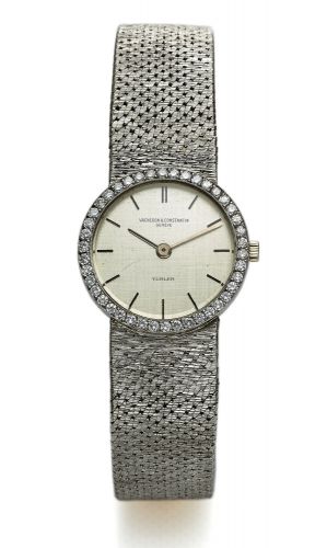 VACHERON REF. 6898 LADY'S WHITE GOLD.DIAMONDS.Vacheron & Constantin, Genève, retailed by Tuerler, No. 606329, case No..435960, Ref. 6898. Made circa 1960..Fine and elegant, thin, 18K white gold and diamonds lady's wristwatch with an integral 18K white gol