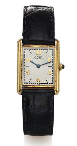 CARTIER TANK GOLD-PLATED QUARTZ.Cartier, Paris, Vermeil, Tank Quartz, case No. 156976..Made in the 1980s..Fine and elegant, rectangular, thin, yellow gold-plated quartz.wristwatch with a gold-plated Cartier deployant clasp.