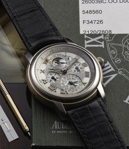 AUDEMARS REF. 26003 JULES AUDEMARS EQUATION OF TIME NEW YORK WHITE GOLD.Audemars Piguet, Genève, Jules Audemars - Sunrise - Sunset.- Automatic, movement No. 548560, case No. F 34726.Ref. 26003 BC. Made circa 2008..Very fine and important, self-winding, wa