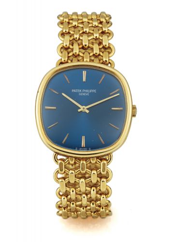 PATEK PHILIPPE REF. 3644 YELLOW GOLD.Patek Philippe & Co, Genève, No. 1226991, case.No. 2742713, Ref. 3644-2. Made circa 1976..Fine and unusual, cushion shaped, manual-winding.18K Yellow gold wristwatch with an integral 18K yellow.gold Patek Philippe wove