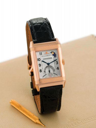 JAEGER-LECOULTRE REF. 270.2.55 REVERSO QUANTIEME.PERPETUEL RETROGRADE.Jaeger-LeCoultre, Reverso - Quantième Perpétuel Retrograde, No..264/500, Ref. 270.2.55. Made in a limited edition of 500 pieces in 2000..Very fine and rare, rectangular, double-dial, 18