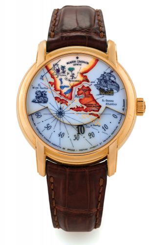 VACHERON CONSTANTIN PATRIMONY GREAT EXPLORERS.MAGELLAN YELLOW GOLD WANDERING HOUR WATCH WITH.CHAMPLEVE ENAMEL DIAL - LIMITED EDITION.Vacheron Constantin, Genève, Patrimony Tribute to Great Explorers - Limited Edition.Magellan, movement No. 949745, case No