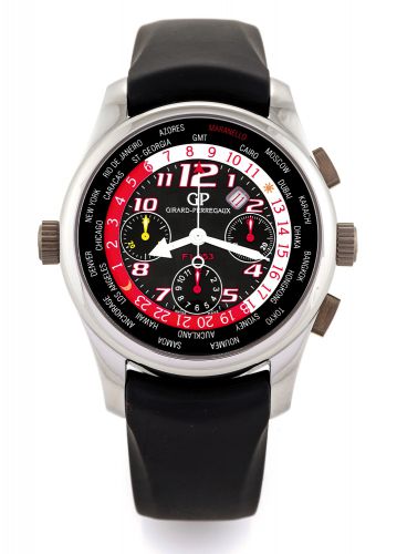 GIRARD-PERREGAUX REF. 49800 FERRARI F1 053 WORLD.TIME CHRONOGRAPH TITANIUM.Girard-Perregaux, F1 053 Ferrari World Time Chronograph, No. Ti 206.Ref. 49800. Made in a limited edition for Ferrari, circa 2005..Very fine, large, world time, self-winding, titan