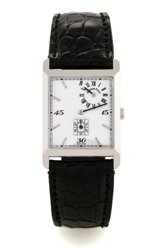 AUDEMARS PIGUET WHITE GOLD 'REGULATEUR'.Audemars Piguet, case No. D97315. Made circa 2000..Very fine and rare, rectangular, 18K white gold wristwatch with regulator dial and an.Audemars Piguet 18K white gold buckle.