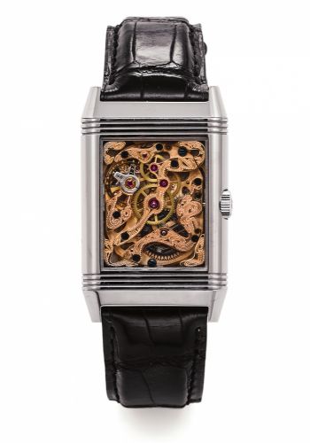 JAEGER-LECOULTRE ART-DECO REVERSO WHITE GOLD.Jaeger-LeCoultre, Reverso, No. 21, No. 2732659, case No. 1882815..Ref. 270.3.62. Made circa 2000s..Very fine and rare, rectangular, transparent, hand-winding, 18K white gold.reversible wristwatch with a Jaeger 