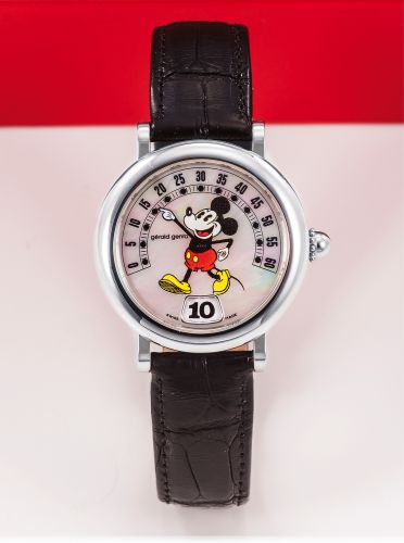 GERALD GENTA REF. 3612 RETRO DISNEY STEEL.Gérald Genta, Genève, Retro Disney, Automatic.No. 87442, Ref. G 3612. Made circa 2000s..Fine and unusual, jump hour and retrograde minutes.self- winding, water-resistant, stainless steel wristwatch with a stainles