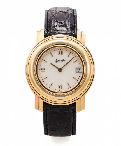 JEAN D'EVE PACIE PERPETUAL REVERSIBLE YELLOW GOLD.Jean d'Eve, Pacie Perpetual, No. 113. Made circa 2000s..Very fine and rare, self-wainding and quartz, double-dial, dual time zone.reversible 18K yellow gold wristwatch with date and an 18K yellow gold.Jean