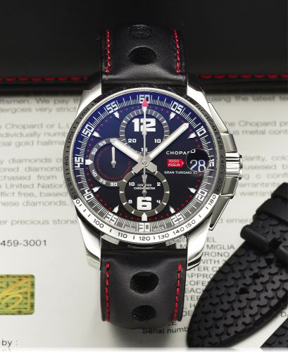 CHOPARD REF. 8459.MILLE MIGLIA GT XL CHRONO STEEL.Chopard, Mille Miglia, Gran Turismo XL, movement No. 132986.case No. 1598661, Ref. 8459. Made in 2012, sold September 21st.2013..Fine, self-winding, water-resistant, stainless steel Chronometer wristwatch 