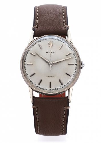 ROLEX REF. 3745 PRECISION WHITE GOLD.Rolex Precision, No. 96908, case No. 901712.Ref. 3745. Made circa 1953..Fine, center seconds, hand winding, 18K white gold.wristwatch.