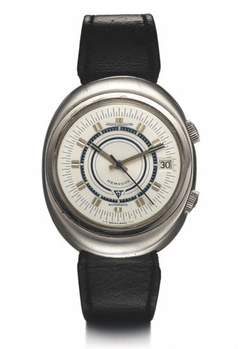 JAEGER LECOULTRE REF. 873.MEMOVOX SPEEDBEAT STEEL.Jaeger LeCoultre, Memovox Automatic, case No. 1275565.Ref. E 873. Made in the 1970's..Fine, center seconds, self-winding, water-resistant, oval.stainless steel wristwatch with date, alarm and two crowns.