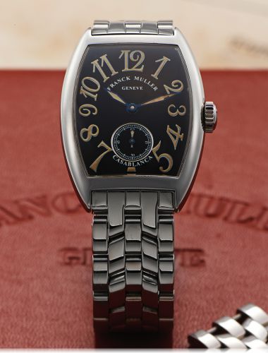 FRANCK MULLER REF. 7501 S6 CASABLANCA STEEL.Franck Muller, Casablanca No. 71, Ref. 7501 S6. Made circa.2000's..Fine, tonneau-shaped, hand-winding, stainless steel mid-size.wristwatch with frank muller stainless steel bracelet with double.deployant clasp. 