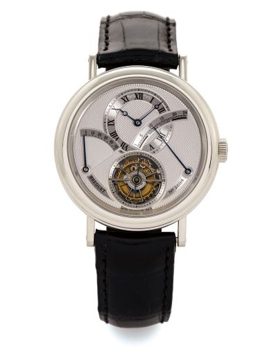 BREGUET TOURBILLON - POWER RESERVE.Breguet, « Tourbillon, Brevet du 7 Messidor, An 9 », movement No. 676.case No. 2604, Ref. 3657. Made circa 2000..Very fine and important, large platinum wristwatch with visible.one-minute tourbillon regulator, 55 hour po