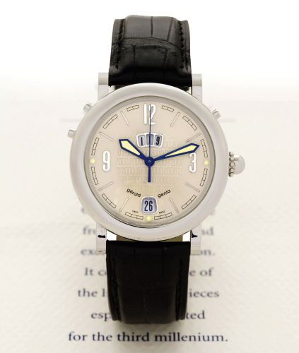 GERALD GENTA REF. 3806 BACKTIMER.COUNTDOWN WATCH WHITE GOLD.Gérald Genta, Genève, Backtimer, No. 58, case No. 86962.Ref. G.3806. Made in 1998..Fine and very unusual, center-seconds, self-winding, water-resistant.18K white gold wristwatch with countdown di