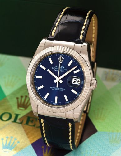 ROLEX REF. 116139 DATEJUST WHITE GOLD.Rolex, Oyster Perpetual, Datejust, Superlative Chronometer Officially.Certified, case No. F590736, Ref. 116139. Made in 2004..Fine, center-seconds, self-winding, water-resistant, 18K white gold.wristwatch with date an