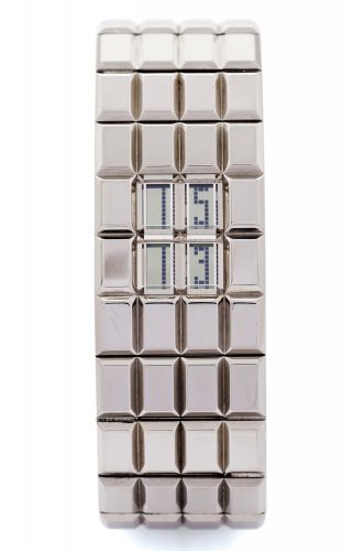 CHANEL LADY'S STEEL CHOCOLATE.DIGITAL BRACELET WATCH.Chanel, Paris, Chocolate, No. K.S. 12991. Made in the 2000s..Fine and elegant, water resistant, stainless steel lady's quartz.LCD digital bracelet watch with integral stainless steel chocolate.link Chan