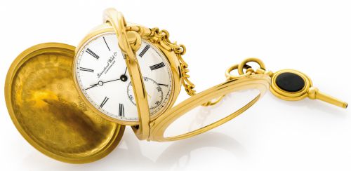 IWC, REF. 5410 CABRIOLET.POCKET WATCH, LIMITED EDITION.International Watch Co., Schaffhausen, No. 052/250, movement No..2294853, case No. 2255157, Ref. 5410. Made in a limited edition of.250 pieces in the 1980s..Very fine and rare, heavy 18K yellow gold c