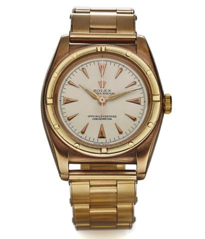 ROLEX REF. 3725 BUBBLE BACK GOLD AND STEEL.Rolex, Oyster Perpetual Chronometer, Ref. 3725..Produced in the 1940's..Fine, center-seconds, self-winding, water-resistant, gold.and stainless steel wristwatch with gold plated Rolex.bracelet..Dial, case and mov