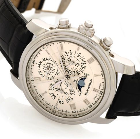 BLANCPAIN SPLIT SECONDS PERPETUAL CALENDAR PLATINUM.Blancpain, Chronographe Rattrapante - Perpetual Calendar, No. 04/100, Ref. 4286P..Made in a limited edition of 100 examples in 2003..Extremely fine, rare, heavy and large, self-winding, platinum wristwat