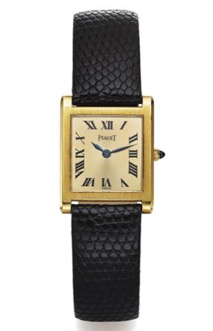 PIAGET REF. 908 YELLOW GOLD.Piaget, Genève, movement No. 799431, case No. 737367, Réf..908. Made in the 1980s..Fine and elegant, square, thin, 18K yellow gold wristwatch..Accompanied by a Piaget pouch.