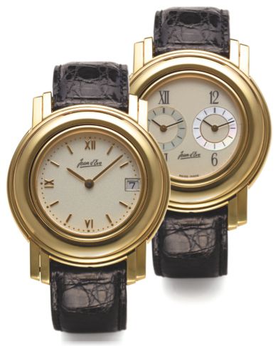 JEAN D'EVE PACIE PERPETUAL.REVERSIBLE YELLOW GOLD.Jean d'Eve, Pacie Perpetual, No. 113. Made circa 2000s..Very fine, self-wainding and quartz, double-dial, dual.time zone reversible 18K yellow gold wristwatch with.date and an 18K yellow gold Jean d'Eve bu
