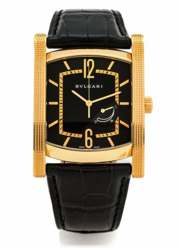 BULGARI ASSIOMA PINK GOLD.BVLGARI, Assioma Power Reserve, No. L 0153, Ref. AA P.48 G RM. Made in the 2000s..Very fine, large rectangular curved, water-resistant, 18K.pink gold center seconds wristwatch with 72-hour power-.reserve indication and an 18K pin