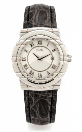 PIAGET TANAGRA WHITE GOLD.Piaget, Tanagra, case No. 580163, Ref. No. 17041..Made circa 2000..Fine, water-resistant, 18K white gold quartz wristwatch with date and an 18K white gold Piaget buckle..Dial, case and movement signed.