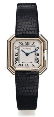 CARTIER CEINTURE LADYS WHITE GOLD.Cartier, Paris, Ceinture, No. 781001592, Ref. 606..Made in the 1980's..Fine, octagonal, 18K white gold lady's wristwatch..Dial, case and movement signed.