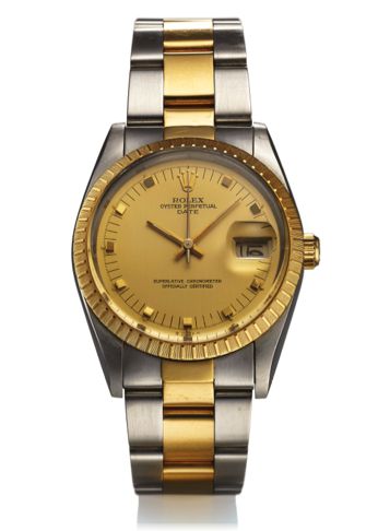 ROLEX REF. 15053 STEEL & GOLD.Rolex, Oyster Perpetual, Date, Superlative Chronometer.Officially Certified, case No. 9203015, Ref. 15053/15000..Made in the 1980s..Fine and rare, center seconds, self-winding, water-.resistant, 18K yellow gold and stainless 