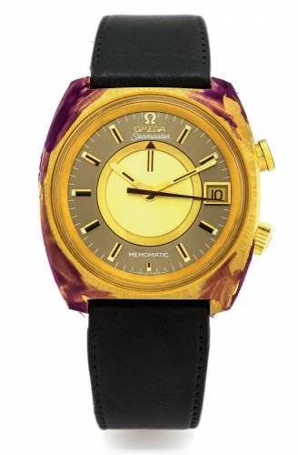 OMEGA SEAMASTER MEMOMATIC ALARM.NEW OLD STOCK.Omega, Seamaster Memomatic, Ref. MD 166.072. Made.in the 1970s..Fine, cushion-shaped, self-winding, center seconds.water-resistant, yellow gold-plated and stainless steel.wristwatch with alarm, date and a gold