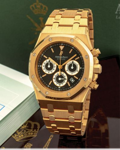 AUDEMARS PIGUET ROYAL OAK CHRONOGRAPH FOR THE SULTANATE OF OMAN PINK GOLD.Audemars Piguet, Royal Oak - Automatic, movement No. 735389, case No. G 97261 - 2865, Ref 25960OR..Made for the Sultanate of Oman, circa 2011..Very fine and extremely rare, large, s