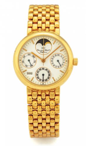 IWC REF. 3541 PORTOFINO PERPETUAL.CALENDAR YELLOW GOLD.International Watch Co., Schaffhausen, Portofino.Perpetual, case No. 2461570, Ref. 3541. Made circa 1992..Fine and rare, astronomic, center seconds, self-winding.water-resistant, 18K yellow gold wrist